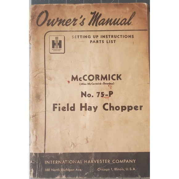 1949 McCormick 75-P Field Hay Chopper Owner Manual - Picture 1 of 3